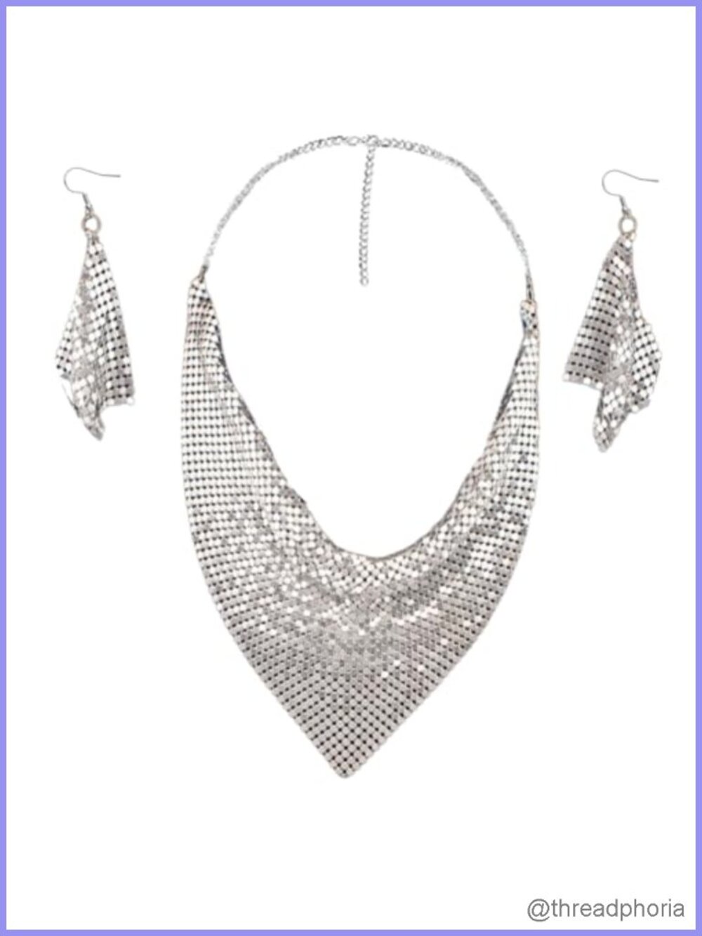 Shiny Metal Sequins Statement Choker Necklace & Earrings Set, Adjustable